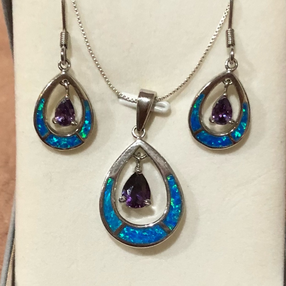 Sterling Silver amethyst and abalone necklace and earring set